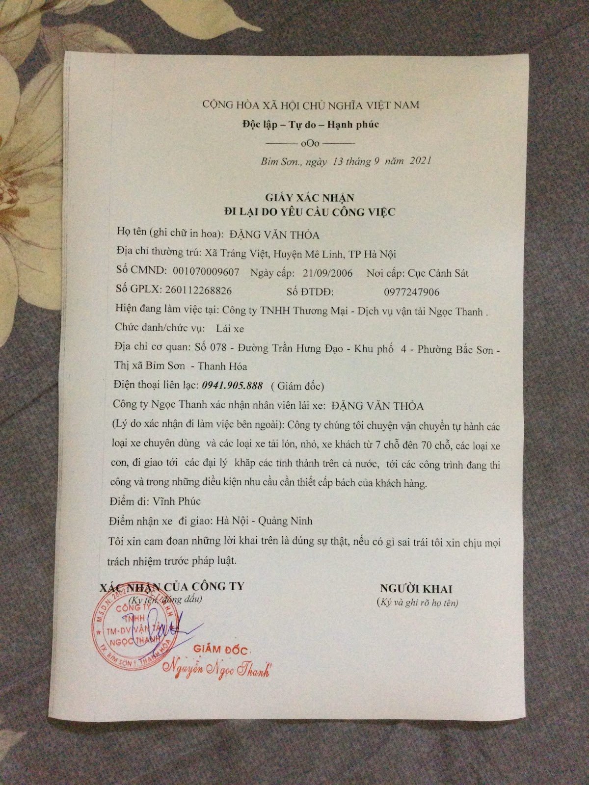 Thoả minh lái xe du lịch
